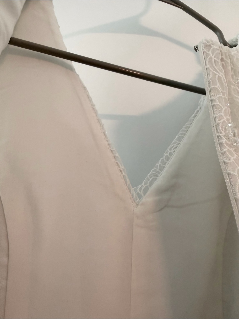 White Lace Yoke A-Line Glimmering Dress - Picture 7 of 8